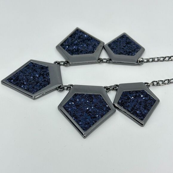 Express Necklace Statement Gray Blue Glitter Geometric Statement - Picture 10 of 12